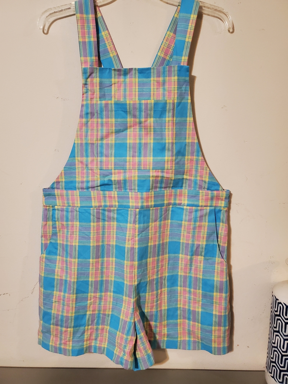 Dangerfield Stay Salty Playsuit Womens Sz 12 Cotton Candy Plaid Overall Romper